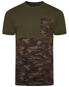 KAM T-Shirt mit Camouflage-Einsatz und Brusttasche Khaki